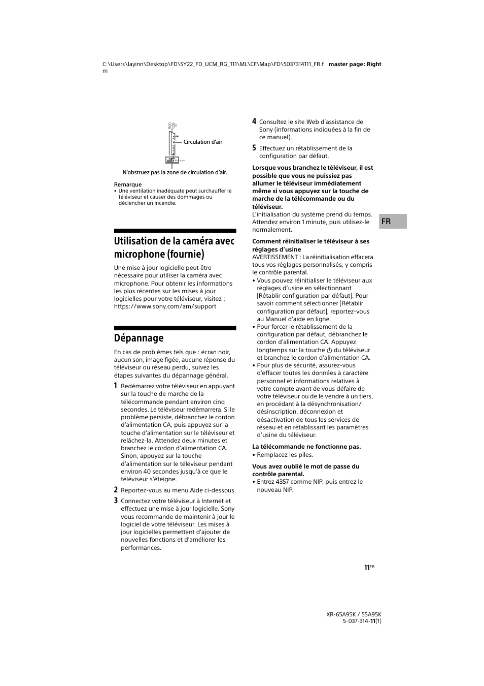 Utilisation de la caméra avec microphone (fournie), Dépannage | Sony Xperia PRO 5G Smartphone User Manual | Page 25 / 48