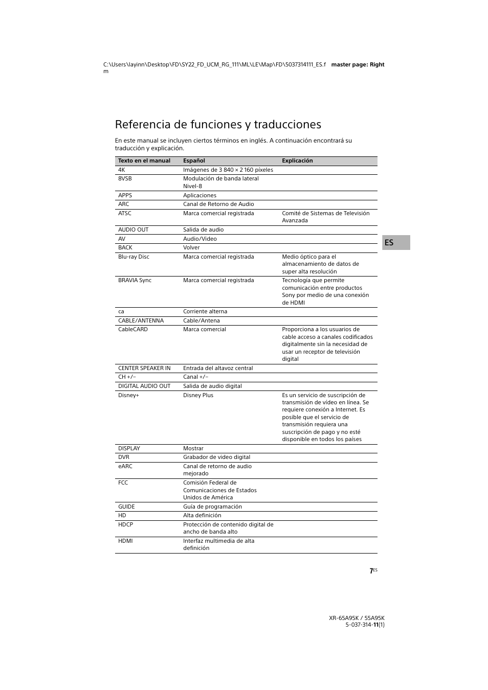 Referencia de funciones y traducciones | Sony Xperia PRO 5G Smartphone User Manual | Page 35 / 48