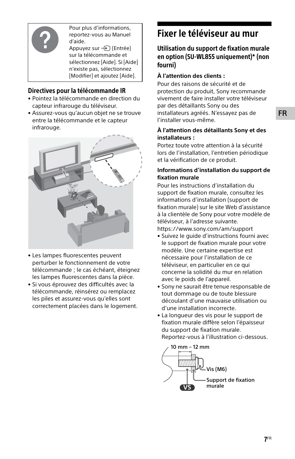 Fixer le téléviseur au mur | Sony BZ30L Series 65" UHD 4K HDR Commercial Monitor User Manual | Page 19 / 40