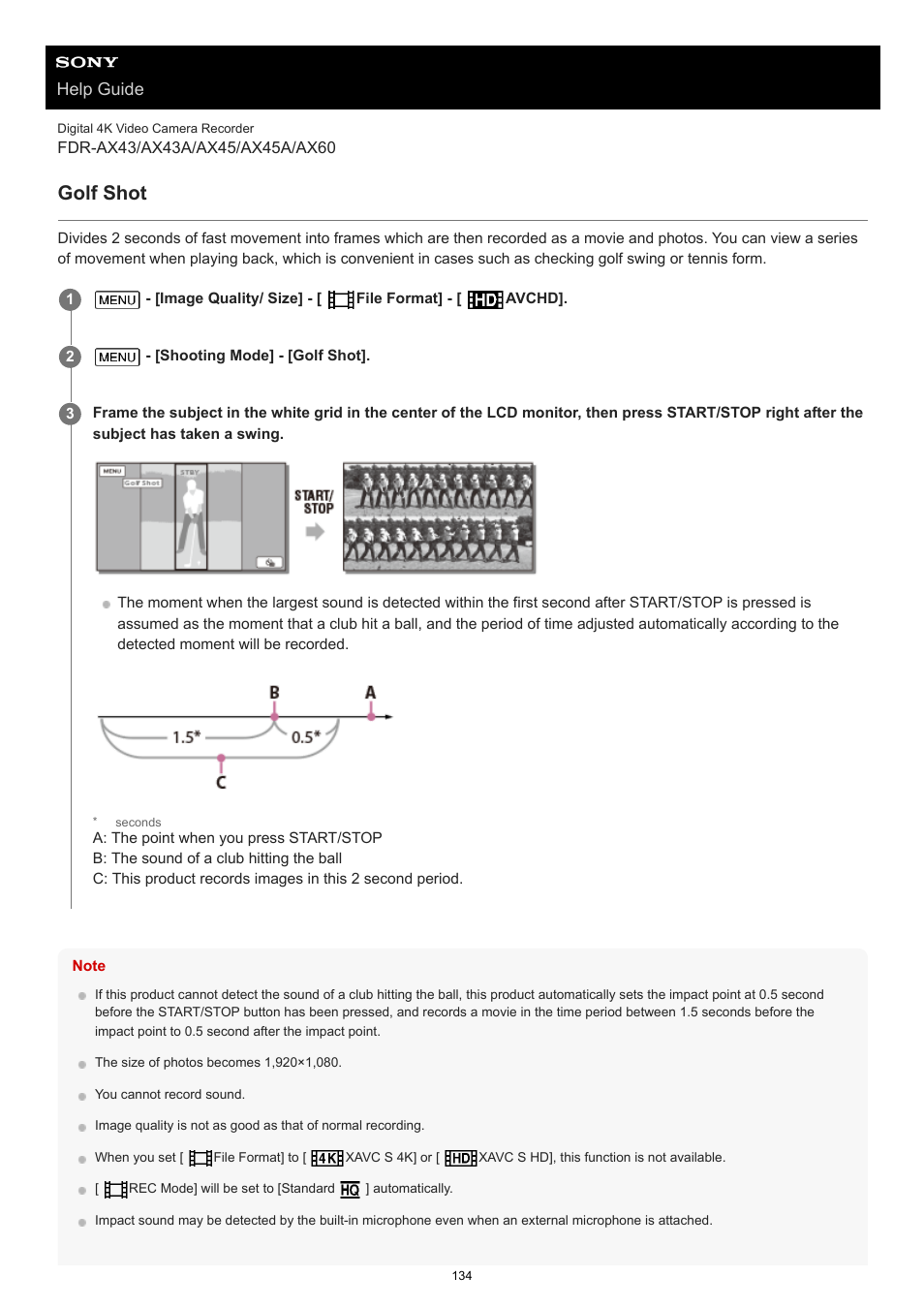 Golf shot, Help guide | Sony BRAVIA BZ40J 100" Class 4K UHD HDR Commercial Monitor User Manual | Page 134 / 353