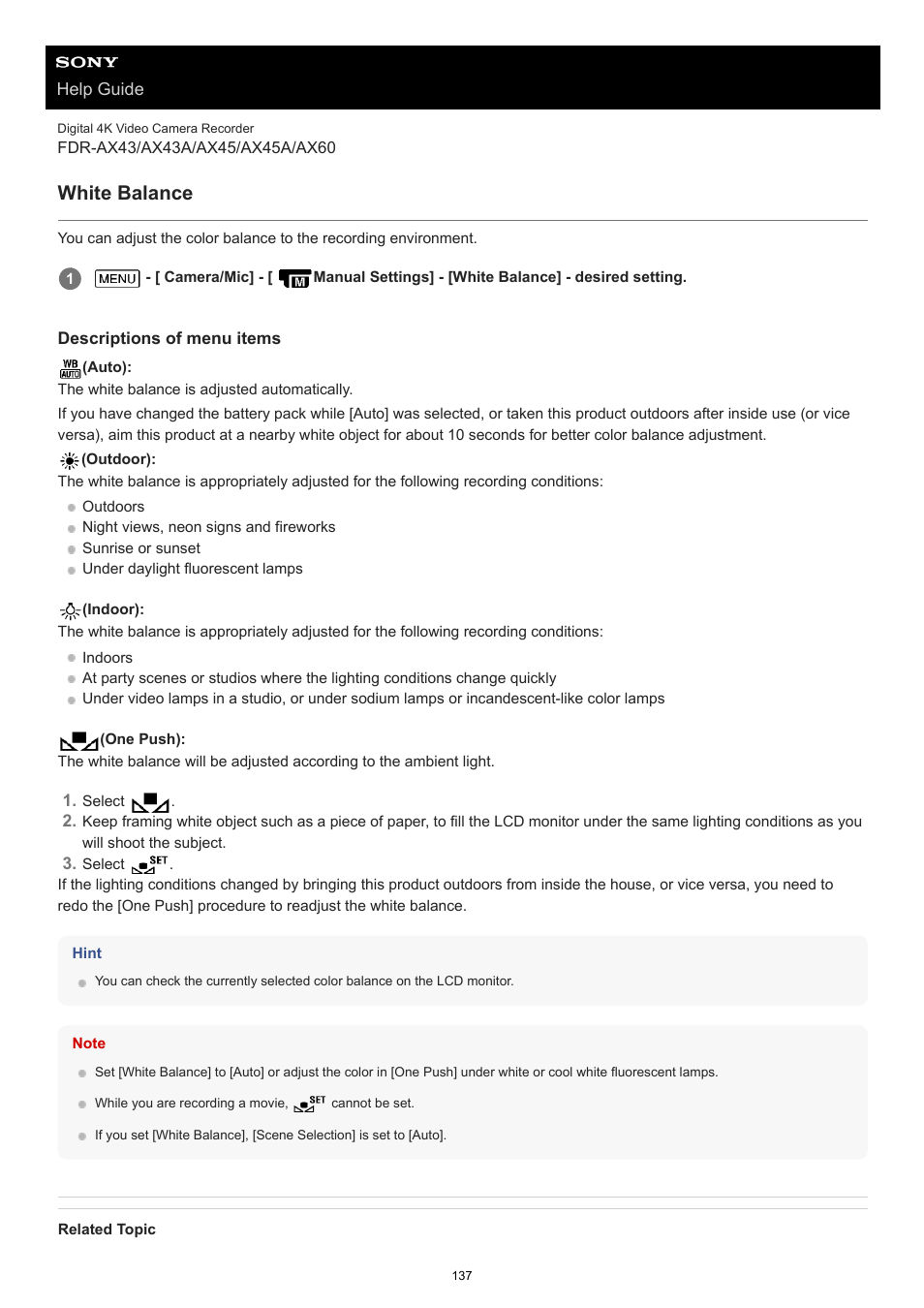 White balance | Sony BRAVIA BZ40J 100" Class 4K UHD HDR Commercial Monitor User Manual | Page 137 / 353