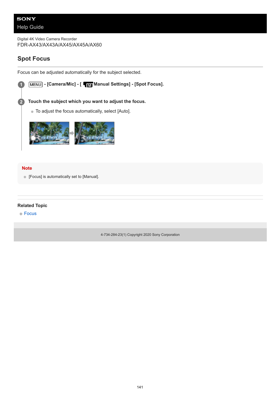 Spot focus | Sony BRAVIA BZ40J 100" Class 4K UHD HDR Commercial Monitor User Manual | Page 141 / 353