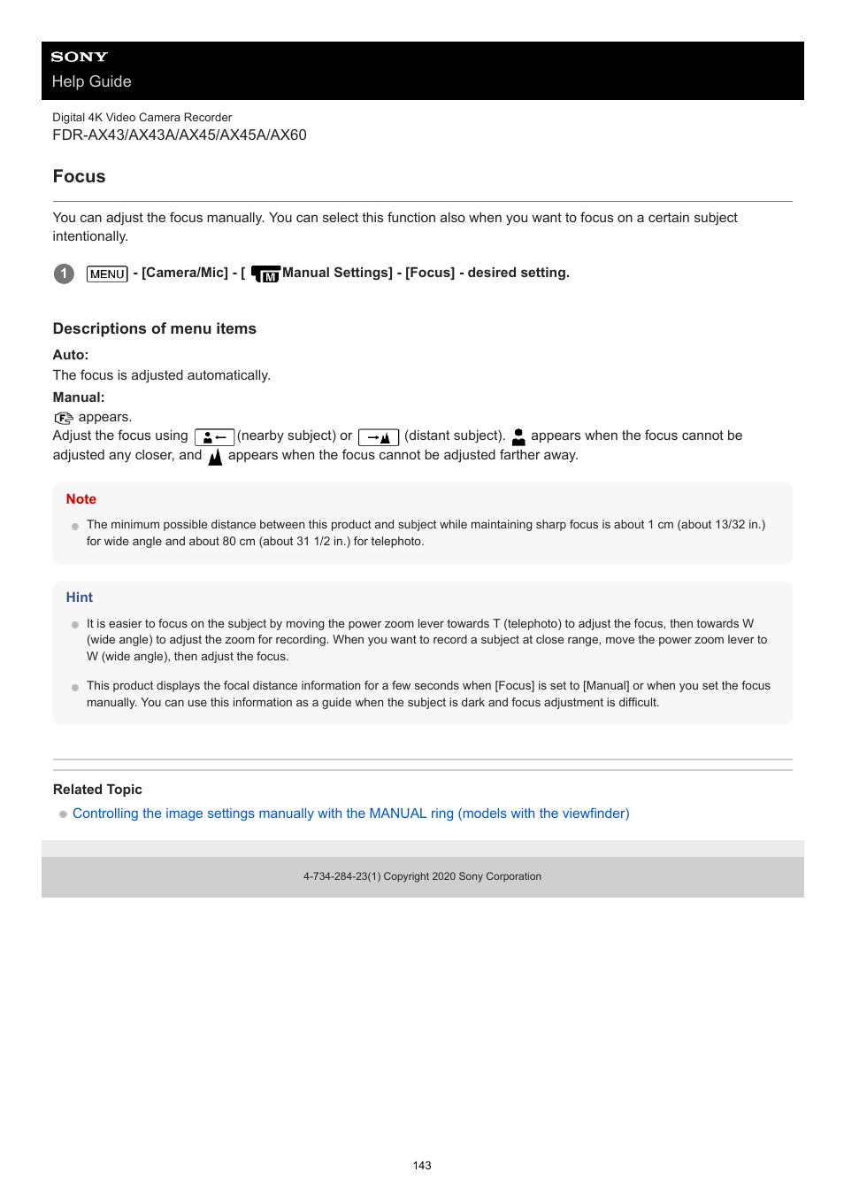 Focus | Sony BRAVIA BZ40J 100" Class 4K UHD HDR Commercial Monitor User Manual | Page 143 / 353