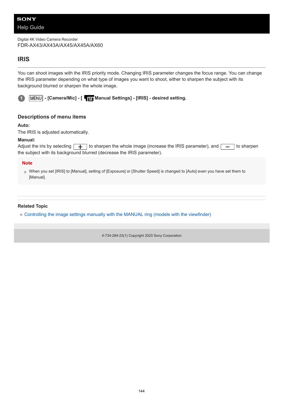Iris | Sony BRAVIA BZ40J 100" Class 4K UHD HDR Commercial Monitor User Manual | Page 144 / 353