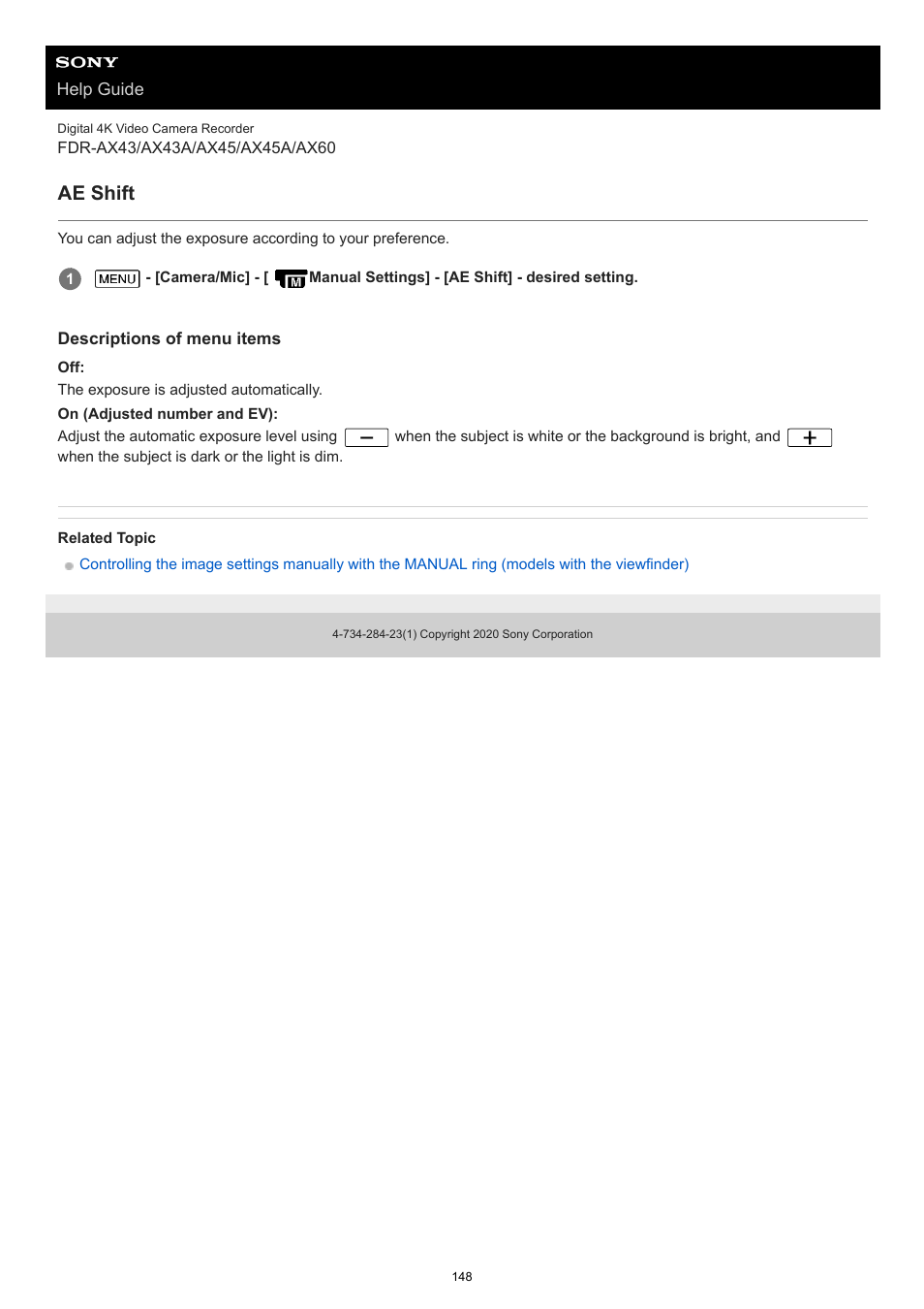 Ae shift | Sony BRAVIA BZ40J 100" Class 4K UHD HDR Commercial Monitor User Manual | Page 148 / 353