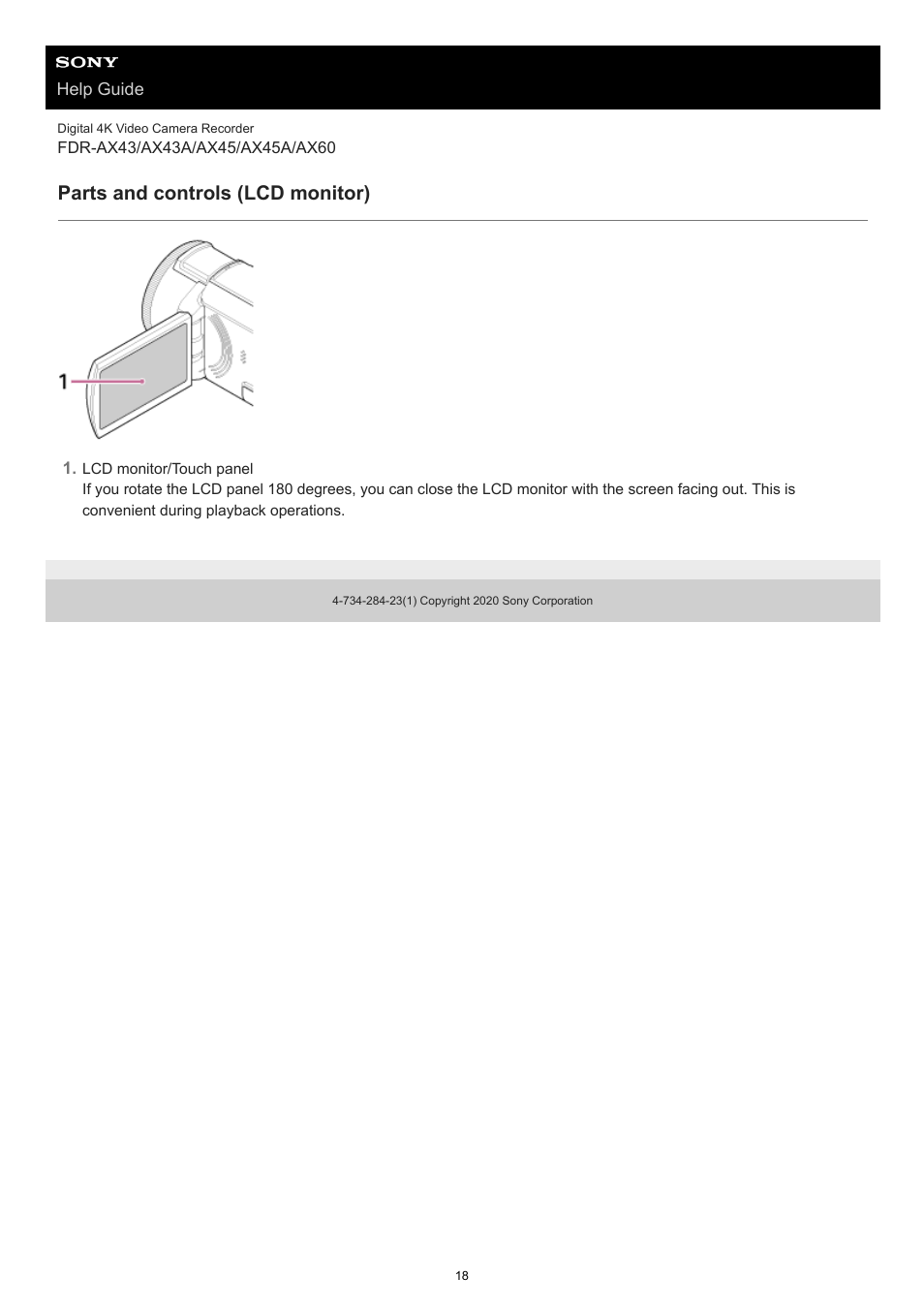 Parts and controls (lcd monitor) | Sony BRAVIA BZ40J 100" Class 4K UHD HDR Commercial Monitor User Manual | Page 18 / 353
