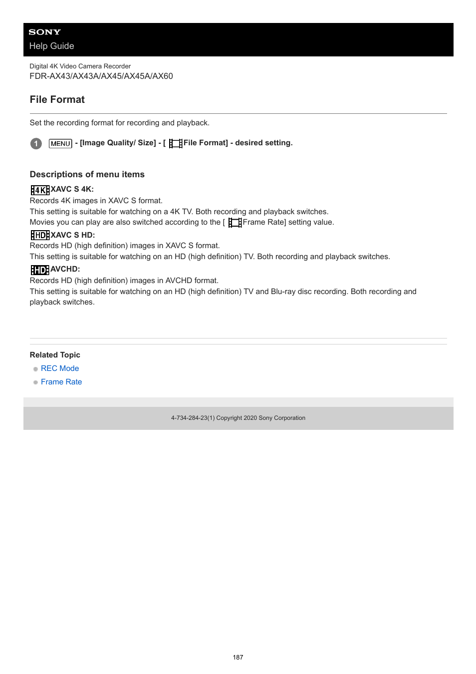 File format | Sony BRAVIA BZ40J 100" Class 4K UHD HDR Commercial Monitor User Manual | Page 187 / 353