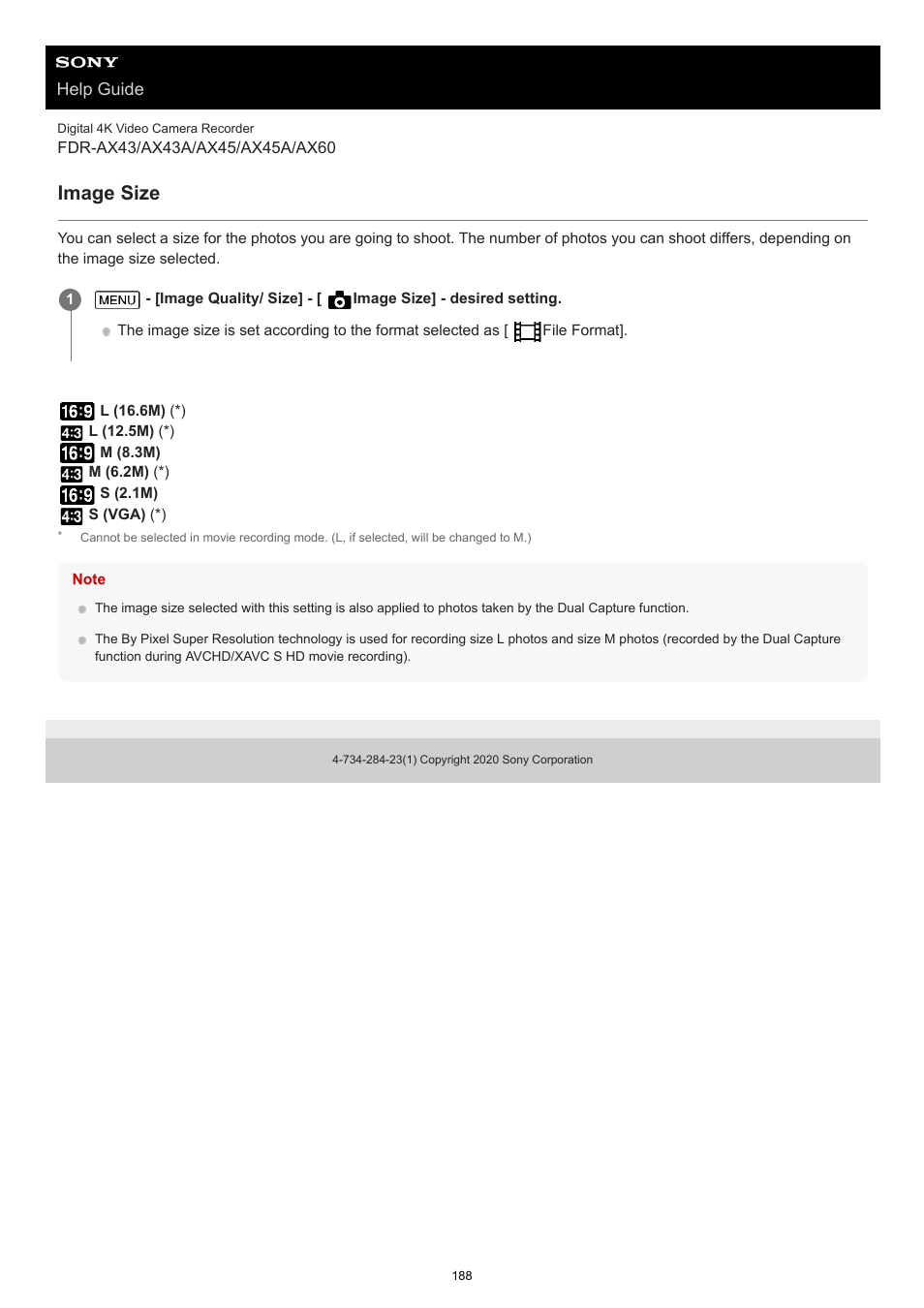 Image size | Sony BRAVIA BZ40J 100" Class 4K UHD HDR Commercial Monitor User Manual | Page 188 / 353