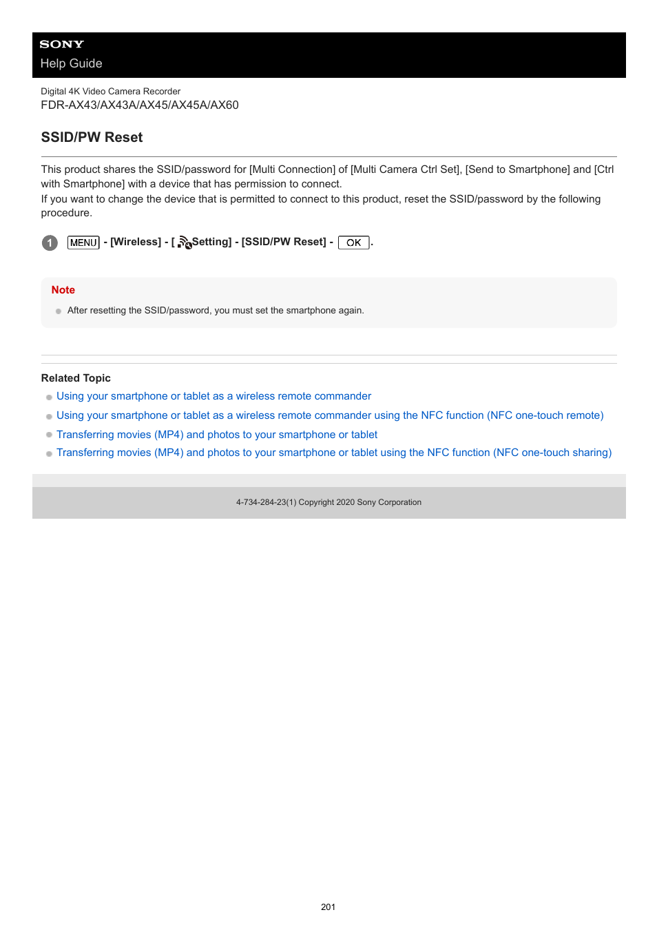 Ssid/pw reset | Sony BRAVIA BZ40J 100" Class 4K UHD HDR Commercial Monitor User Manual | Page 201 / 353