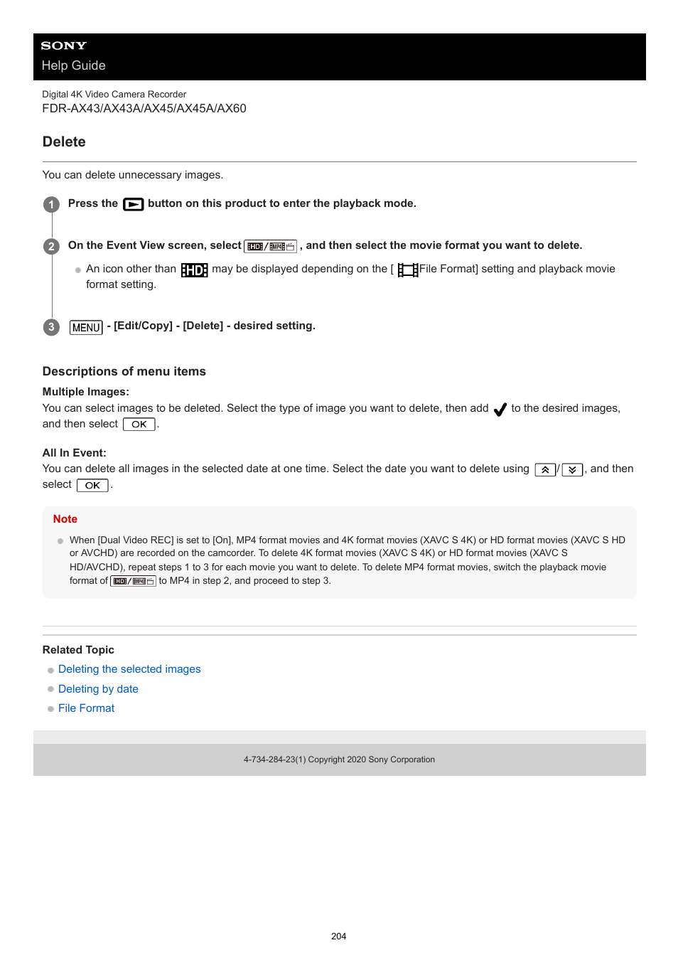 Delete | Sony BRAVIA BZ40J 100" Class 4K UHD HDR Commercial Monitor User Manual | Page 204 / 353