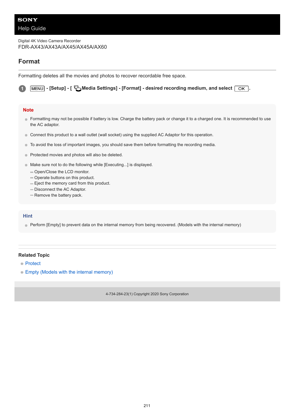 Format, Help guide | Sony BRAVIA BZ40J 100" Class 4K UHD HDR Commercial Monitor User Manual | Page 211 / 353