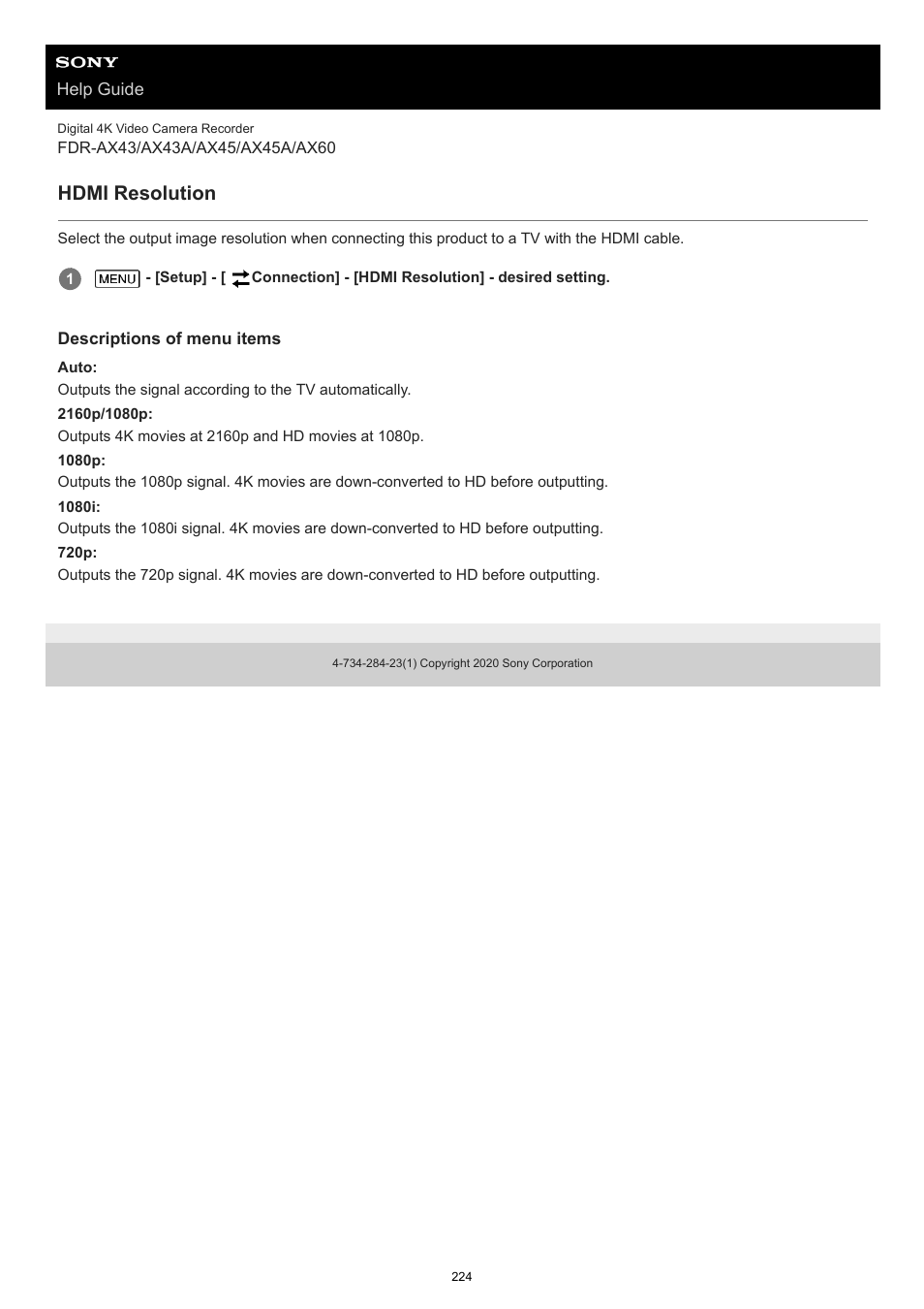 Hdmi resolution | Sony BRAVIA BZ40J 100" Class 4K UHD HDR Commercial Monitor User Manual | Page 224 / 353