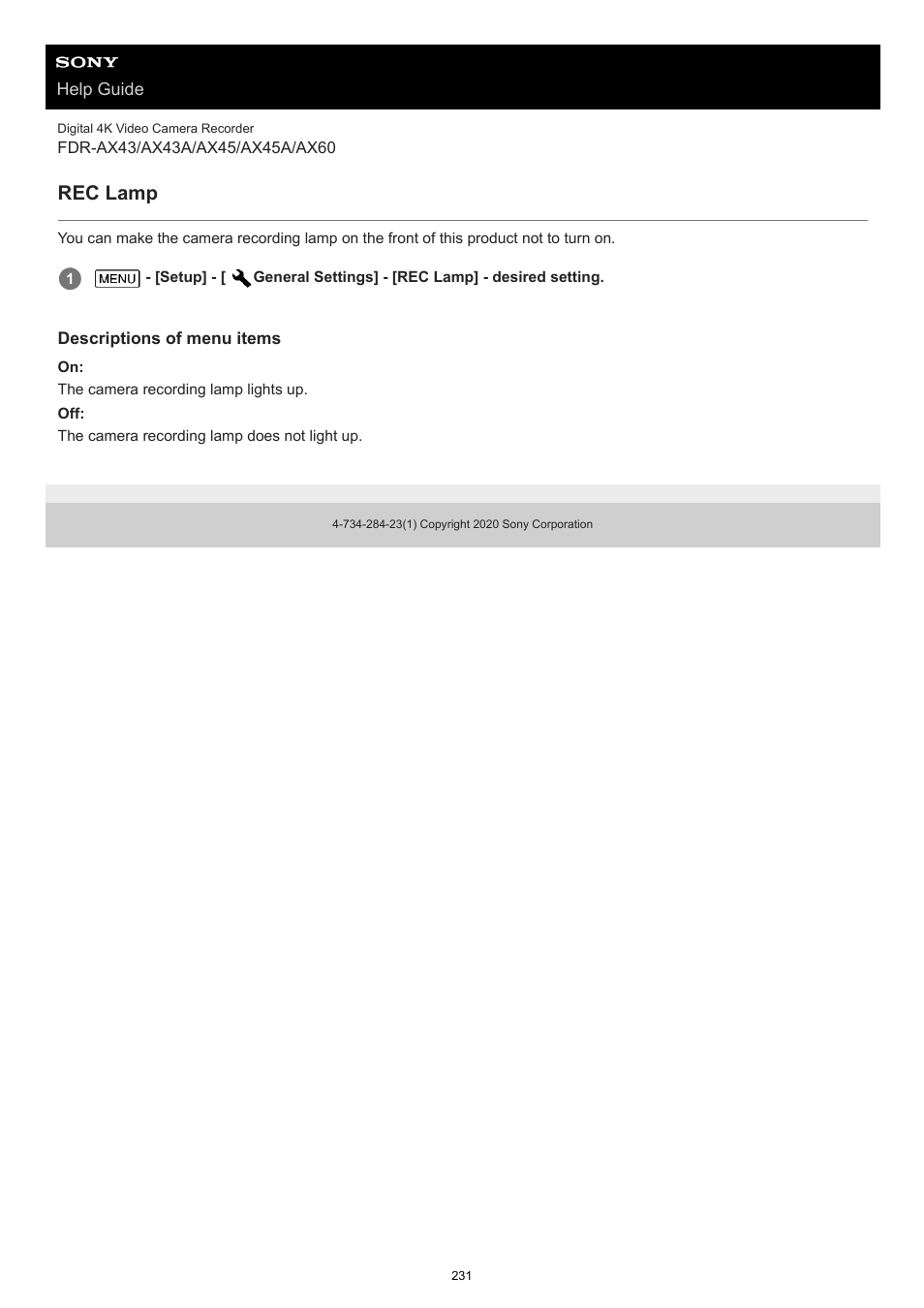 Rec lamp | Sony BRAVIA BZ40J 100" Class 4K UHD HDR Commercial Monitor User Manual | Page 231 / 353