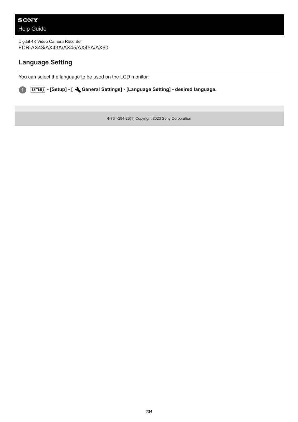 Language setting | Sony BRAVIA BZ40J 100" Class 4K UHD HDR Commercial Monitor User Manual | Page 234 / 353