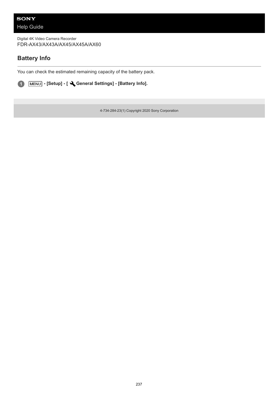 Battery info | Sony BRAVIA BZ40J 100" Class 4K UHD HDR Commercial Monitor User Manual | Page 237 / 353