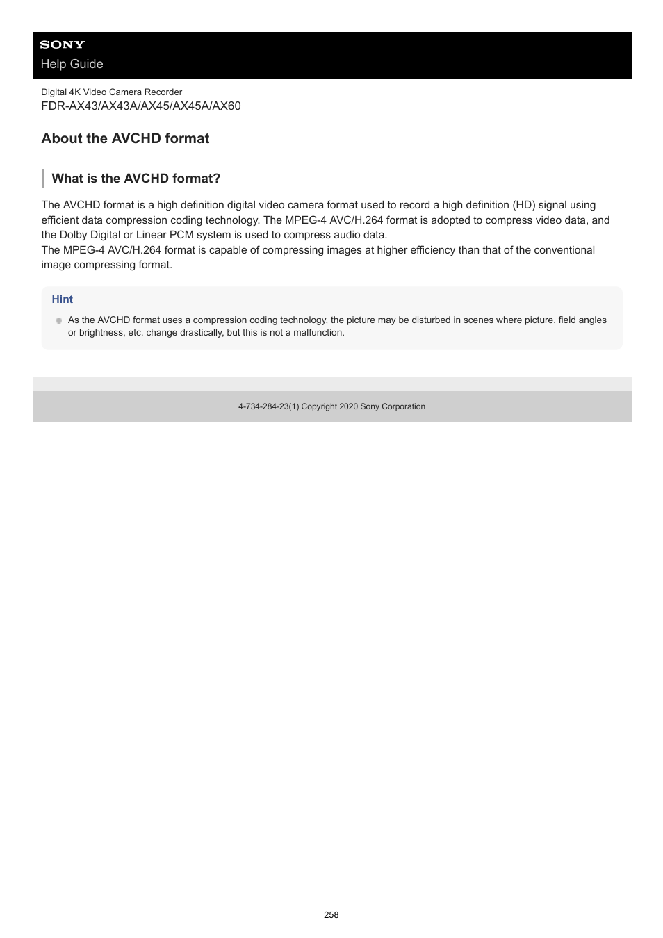 About the avchd format | Sony BRAVIA BZ40J 100" Class 4K UHD HDR Commercial Monitor User Manual | Page 258 / 353