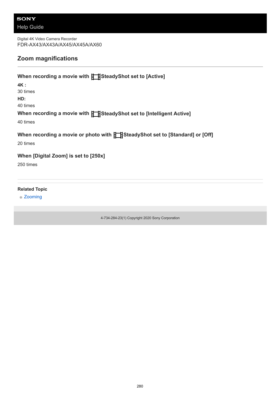 Zoom magnifications | Sony BRAVIA BZ40J 100" Class 4K UHD HDR Commercial Monitor User Manual | Page 280 / 353