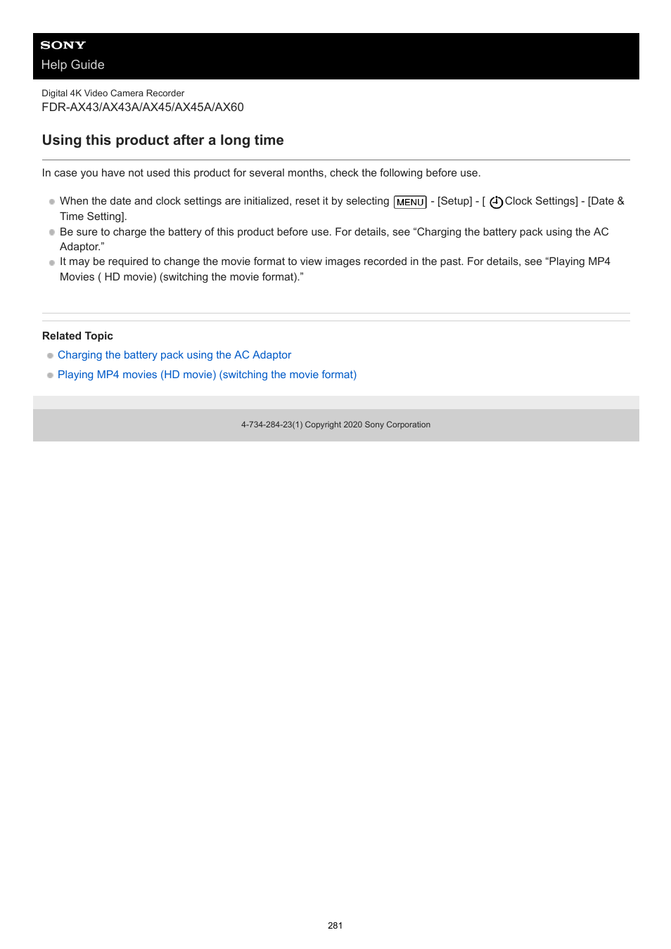 Using this product after a long time | Sony BRAVIA BZ40J 100" Class 4K UHD HDR Commercial Monitor User Manual | Page 281 / 353