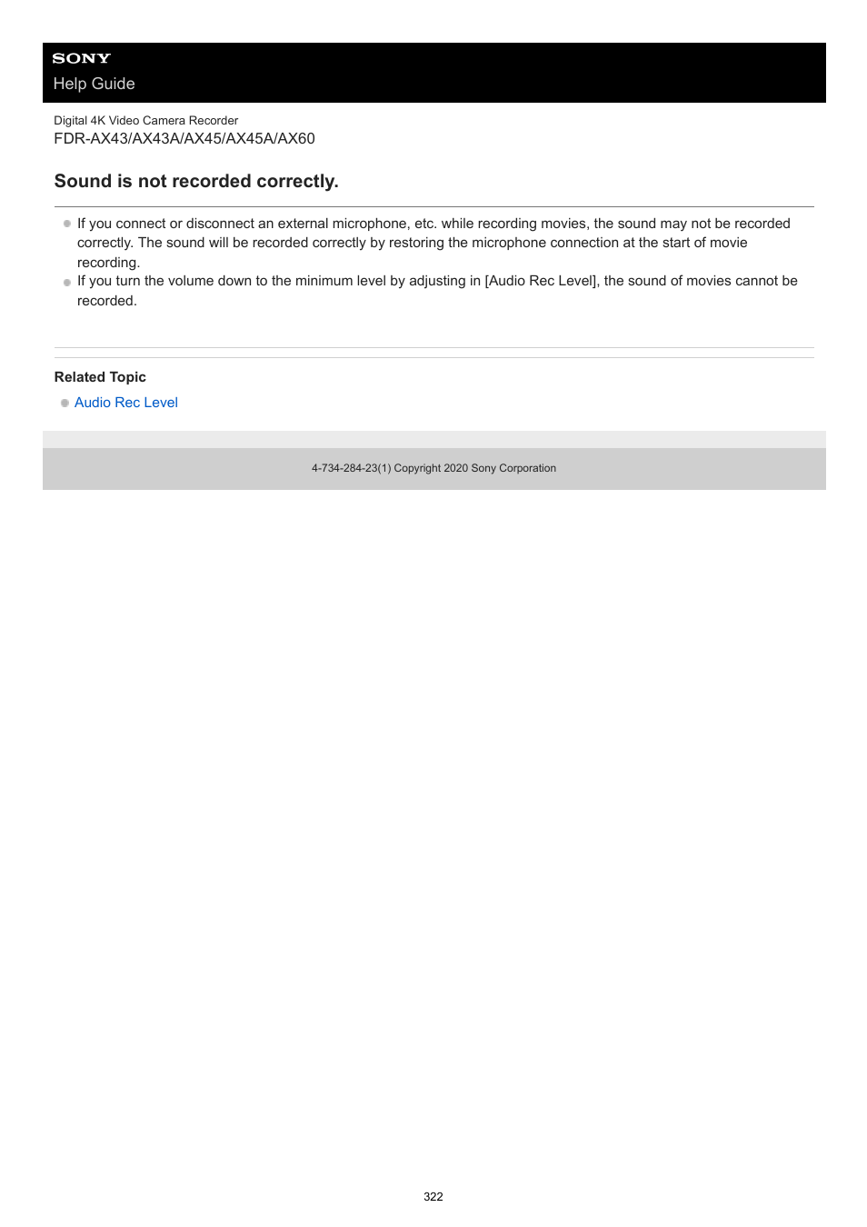 Sound is not recorded correctly | Sony BRAVIA BZ40J 100" Class 4K UHD HDR Commercial Monitor User Manual | Page 322 / 353