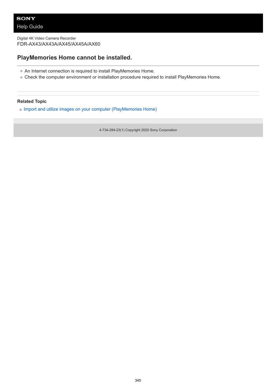 Playmemories home cannot be installed | Sony BRAVIA BZ40J 100" Class 4K UHD HDR Commercial Monitor User Manual | Page 345 / 353