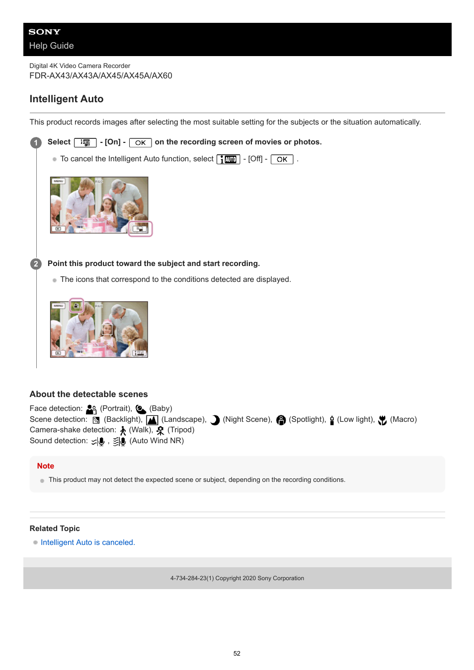Intelligent auto | Sony BRAVIA BZ40J 100" Class 4K UHD HDR Commercial Monitor User Manual | Page 52 / 353