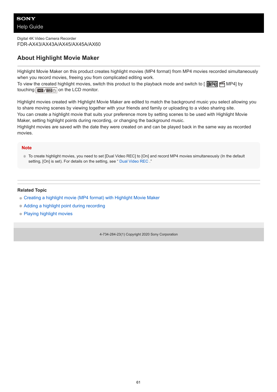 About highlight movie maker | Sony BRAVIA BZ40J 100" Class 4K UHD HDR Commercial Monitor User Manual | Page 61 / 353