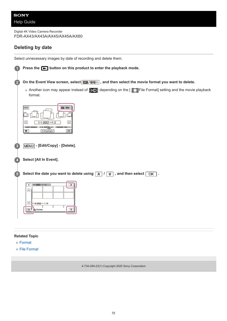 Deleting by date | Sony BRAVIA BZ40J 100" Class 4K UHD HDR Commercial Monitor User Manual | Page 72 / 353