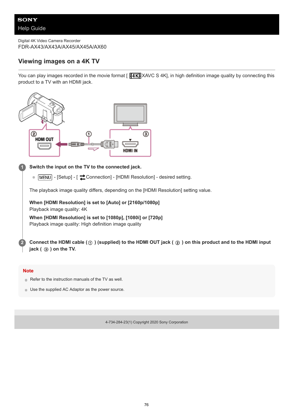 Viewing images on a 4k tv | Sony BRAVIA BZ40J 100" Class 4K UHD HDR Commercial Monitor User Manual | Page 76 / 353
