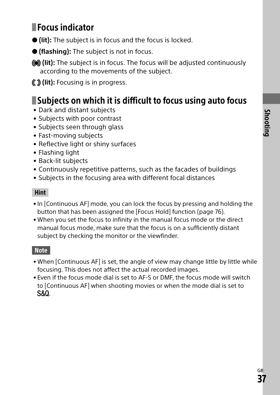 Focus indicator | Sony a7R IIIA Mirrorless Camera User Manual | Page 37 / 104