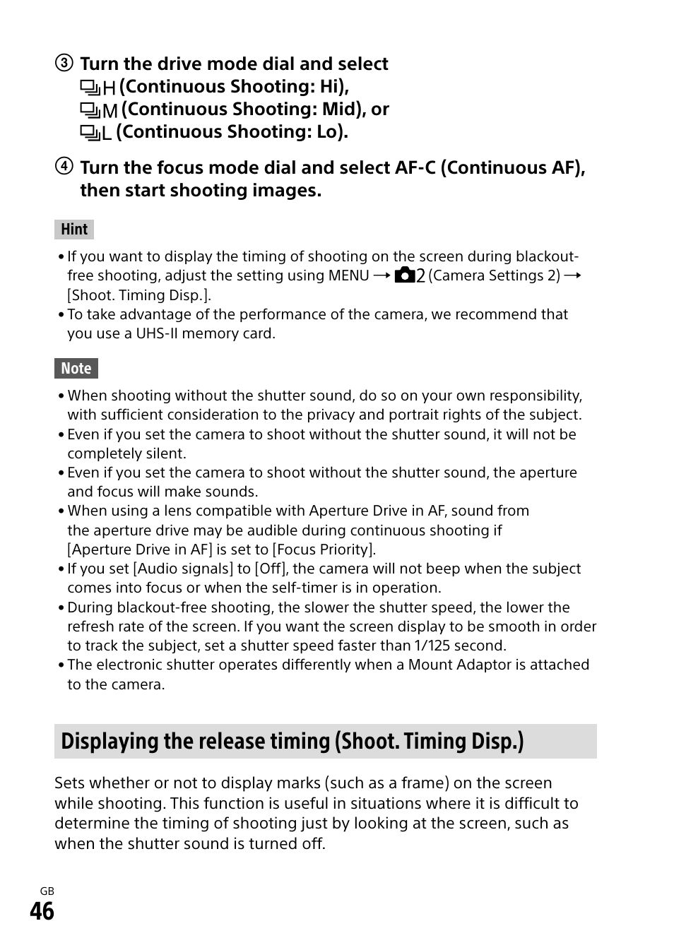 Sony a7R IIIA Mirrorless Camera User Manual | Page 46 / 104