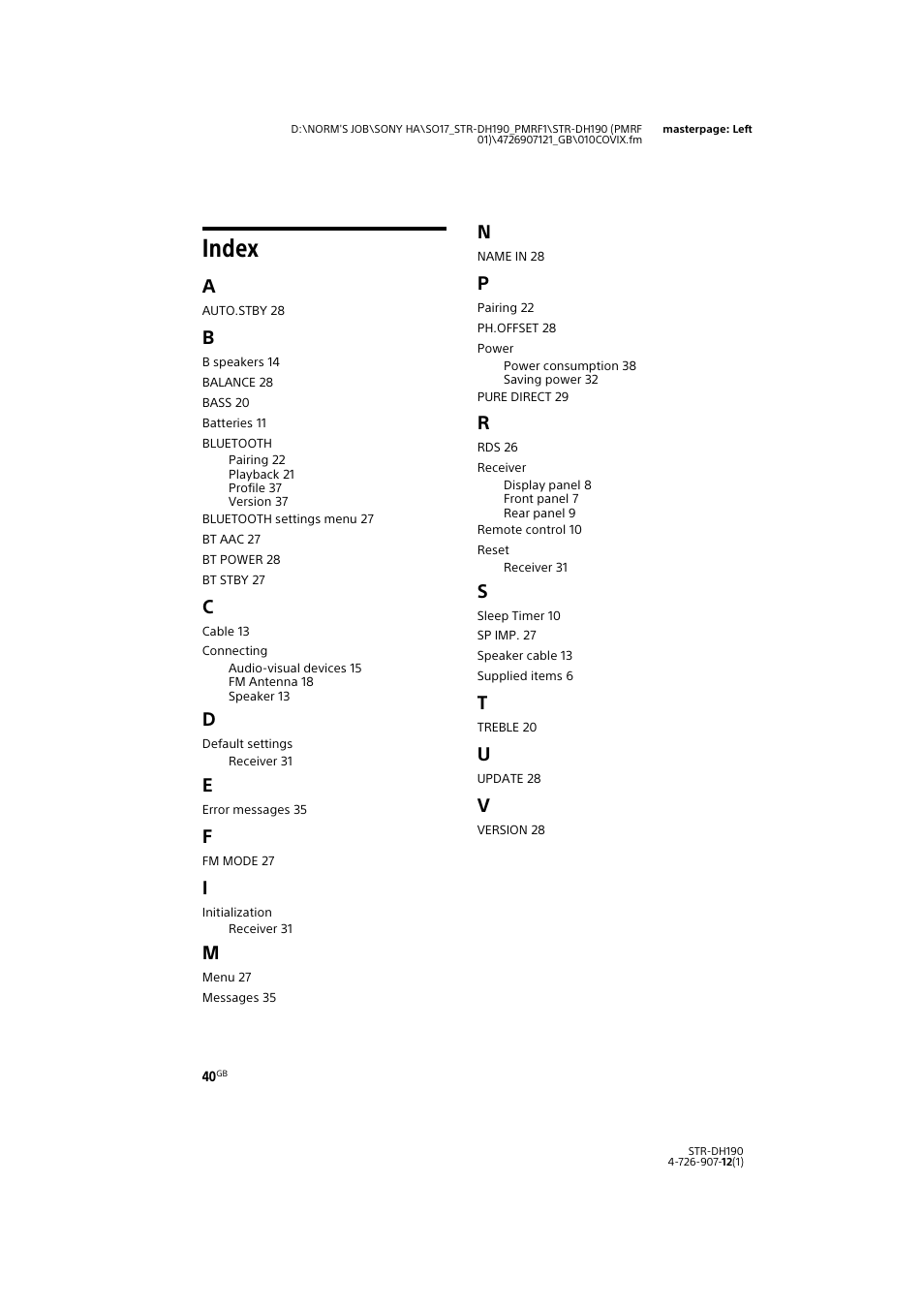 Index | Sony a7 II Mirrorless Camera with 28-70mm Lens User Manual | Page 40 / 44