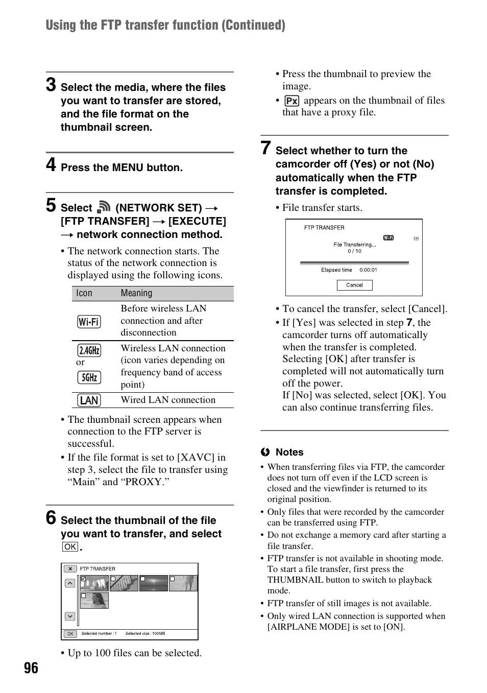 Using the ftp transfer function (continued) | Sony a6400 Mirrorless Camera User Manual | Page 96 / 176