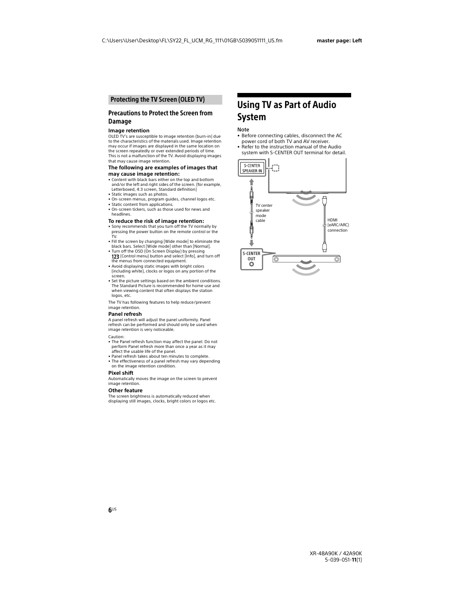 Protecting the tv screen (oled tv), Using tv as part of audio system, Precautions to protect the screen from damage | Sony a6400 Mirrorless Camera with 16-50mm Lens User Manual | Page 6 / 44