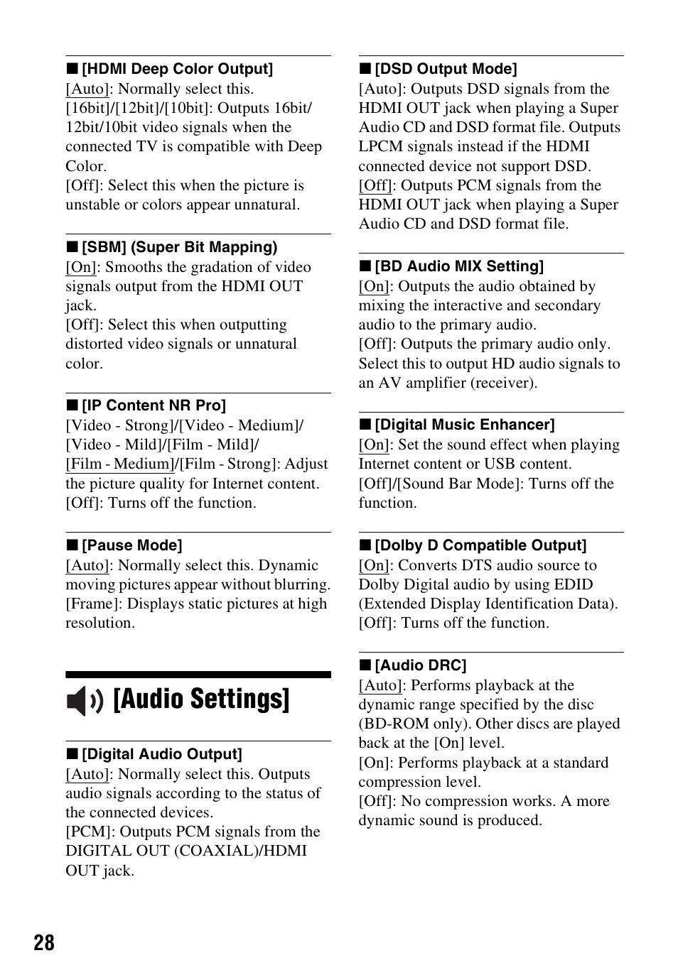 Audio settings | Sony a7C II Mirrorless Camera (Silver) User Manual | Page 28 / 48