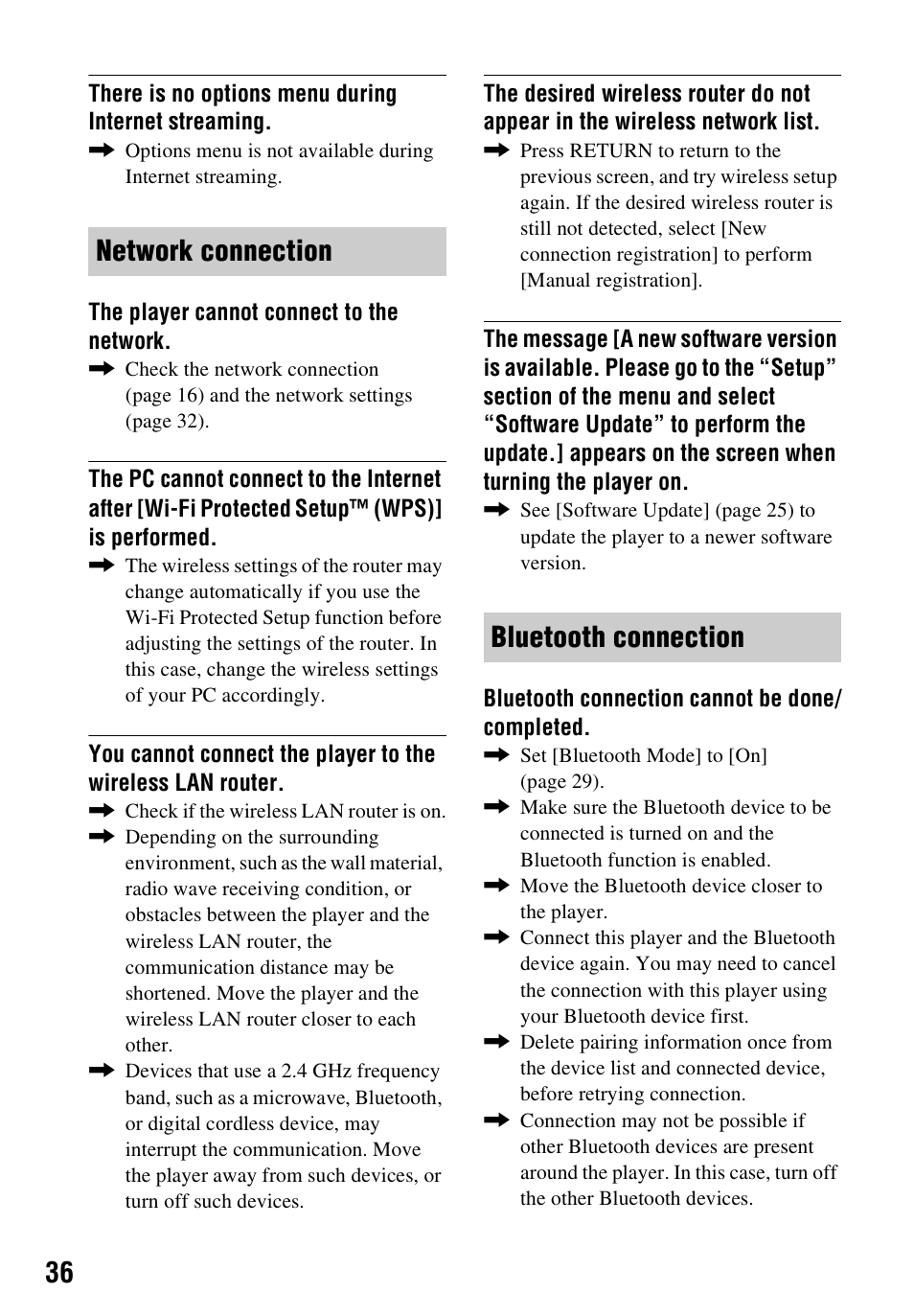 Network connection bluetooth connection | Sony a7C II Mirrorless Camera (Silver) User Manual | Page 36 / 48