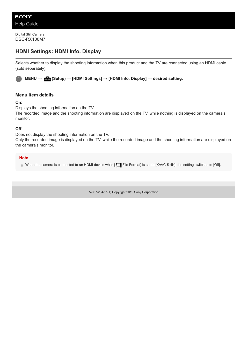 Hdmi settings: hdmi info. display | Sony VENICE 4K Live Bundle with MultiDyne SilverBack Fiber-Optic Adapter User Manual | Page 319 / 634