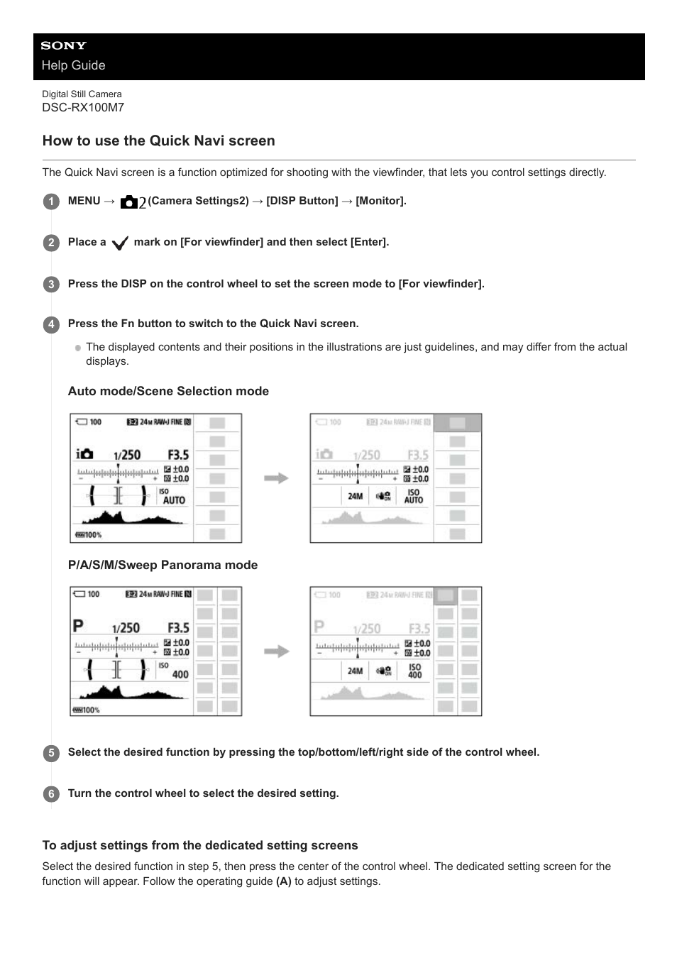 How to use the quick navi screen | Sony VENICE 4K Live Bundle with MultiDyne SilverBack Fiber-Optic Adapter User Manual | Page 34 / 634