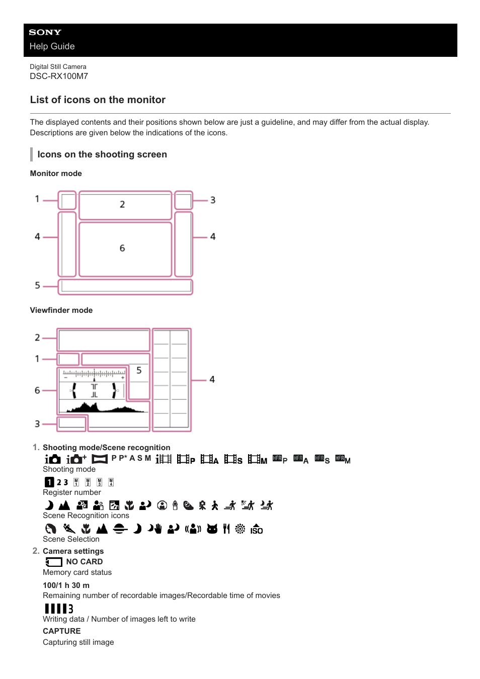 List of icons on the monitor | Sony VENICE 4K Live Bundle with MultiDyne SilverBack Fiber-Optic Adapter User Manual | Page 37 / 634