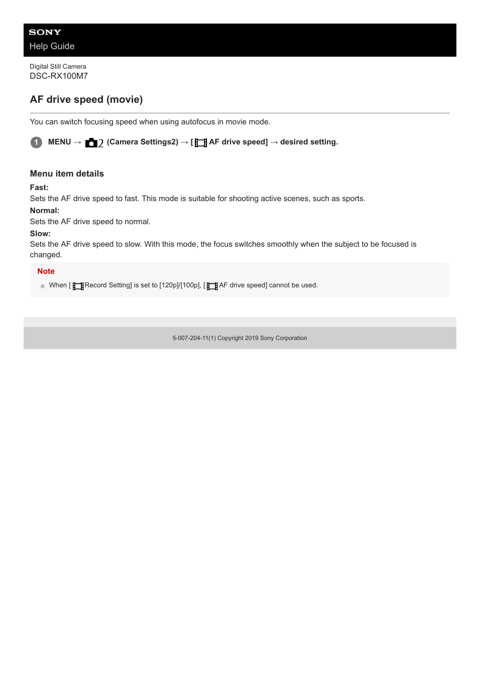 Af drive speed (movie) | Sony VENICE 4K Live Bundle with MultiDyne SilverBack Fiber-Optic Adapter User Manual | Page 479 / 634