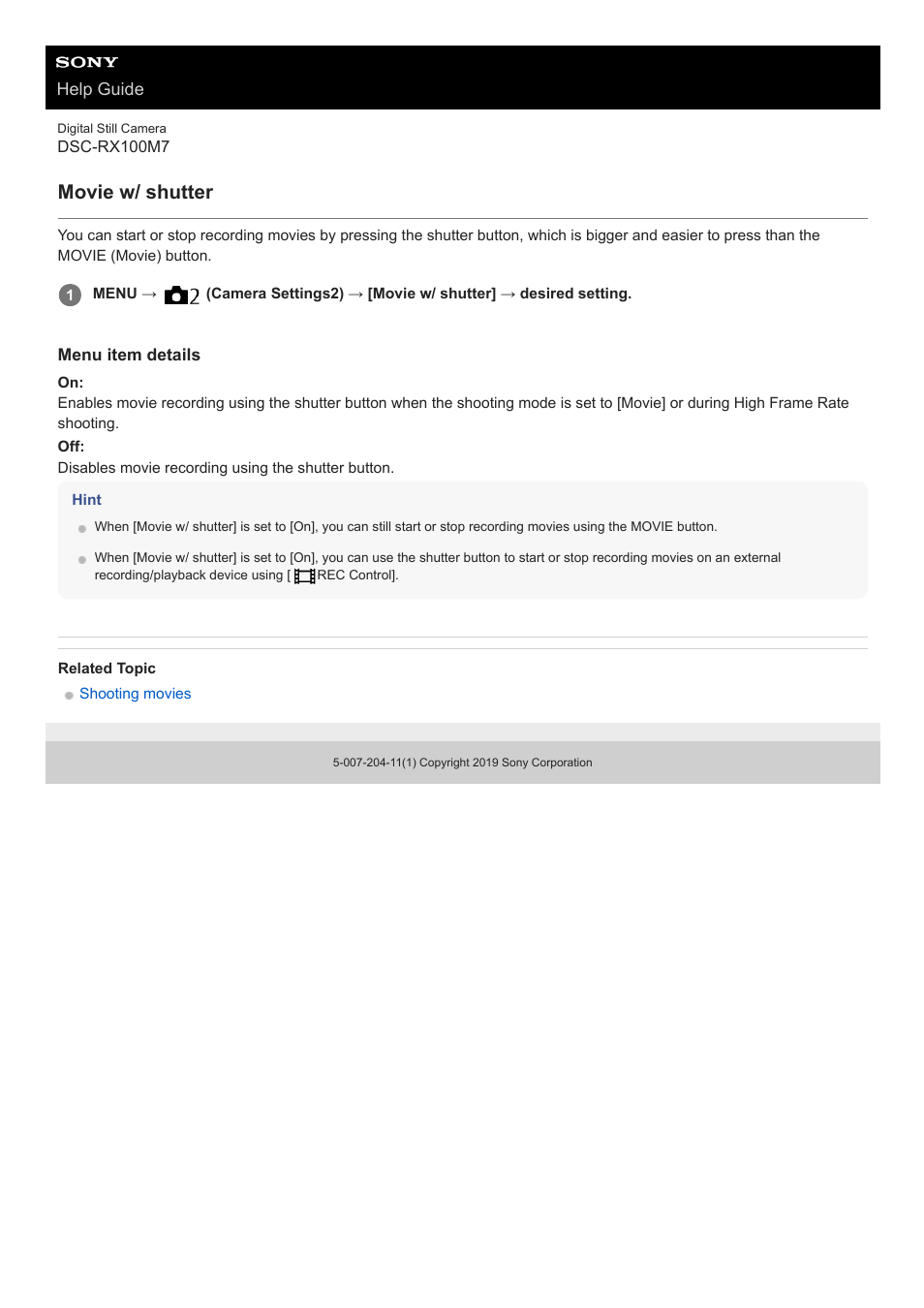 Movie w/ shutter | Sony VENICE 4K Live Bundle with MultiDyne SilverBack Fiber-Optic Adapter User Manual | Page 490 / 634