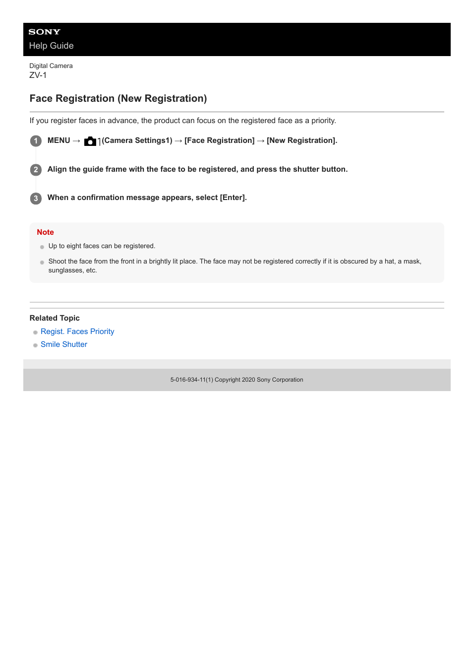 Face registration (new registration) | Sony Airpeak S1 Professional Drone User Manual | Page 173 / 555