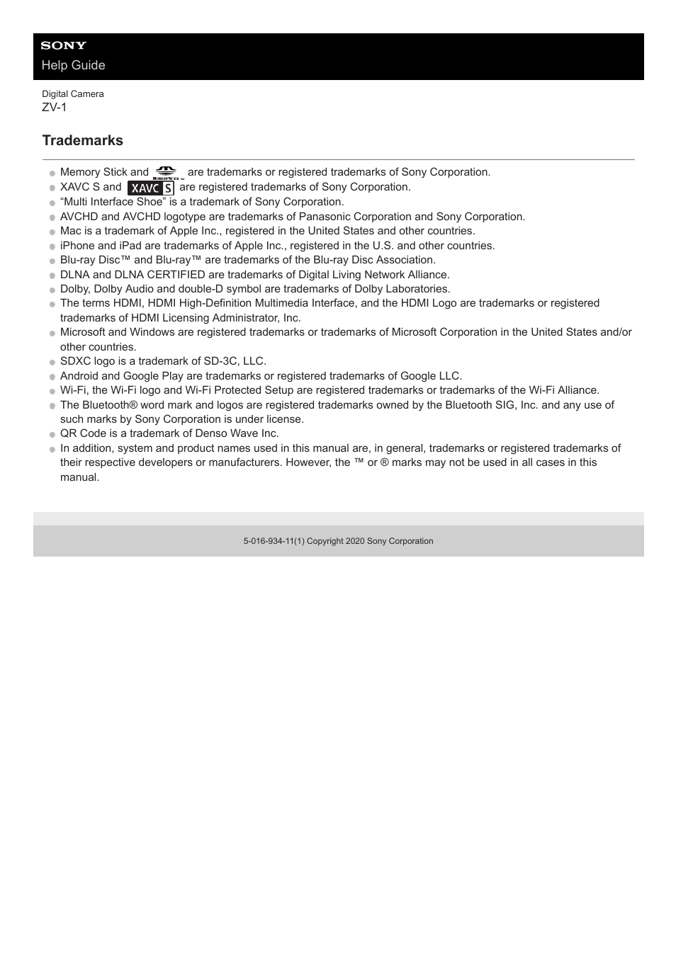 Trademarks | Sony Airpeak S1 Professional Drone User Manual | Page 550 / 555