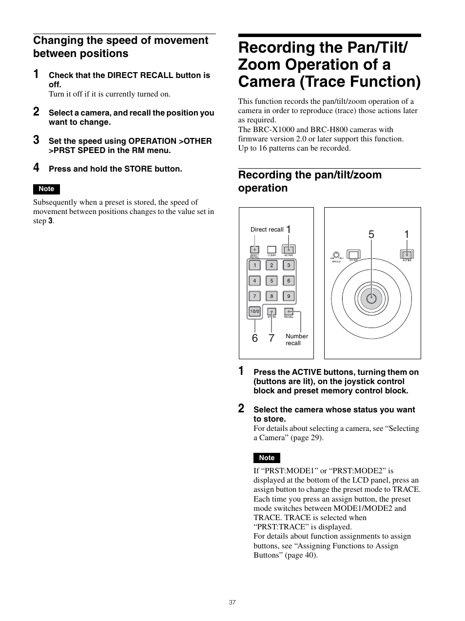 Changing the speed of movement between, Positions, Recording the pan/tilt/zoom operation | Sony WI-1000XM2 Noise-Canceling Wireless In-Ear Headphones (Black) User Manual | Page 37 / 62
