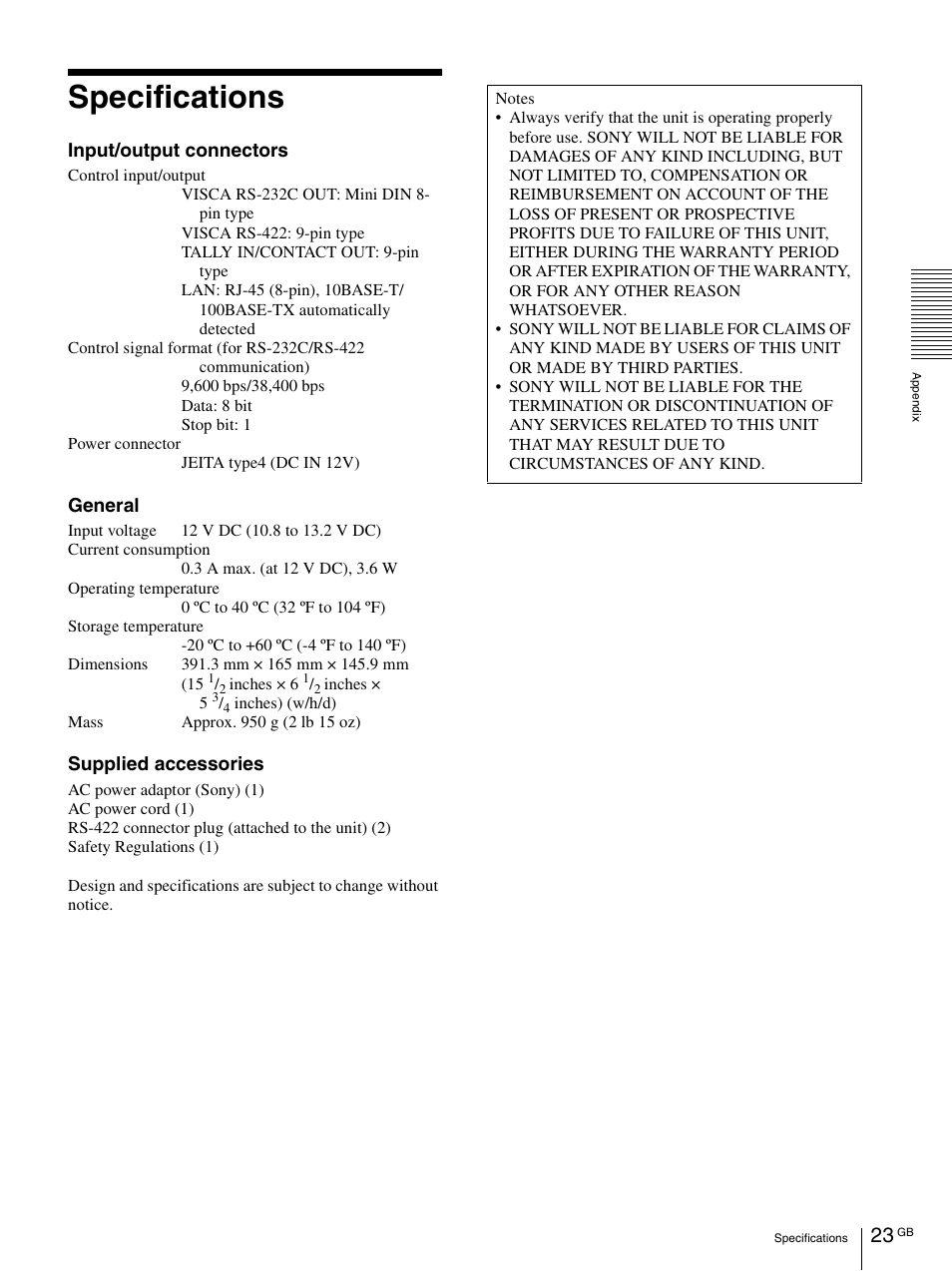 Specifications | Sony WI-C300 Wireless In-Ear Headphones (Red) User Manual | Page 23 / 27