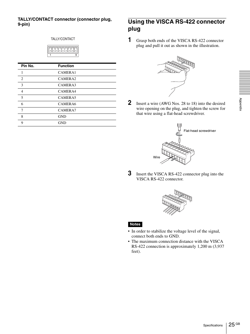 Using the visca rs-422 connector plug | Sony WI-C300 Wireless In-Ear Headphones (Red) User Manual | Page 25 / 27