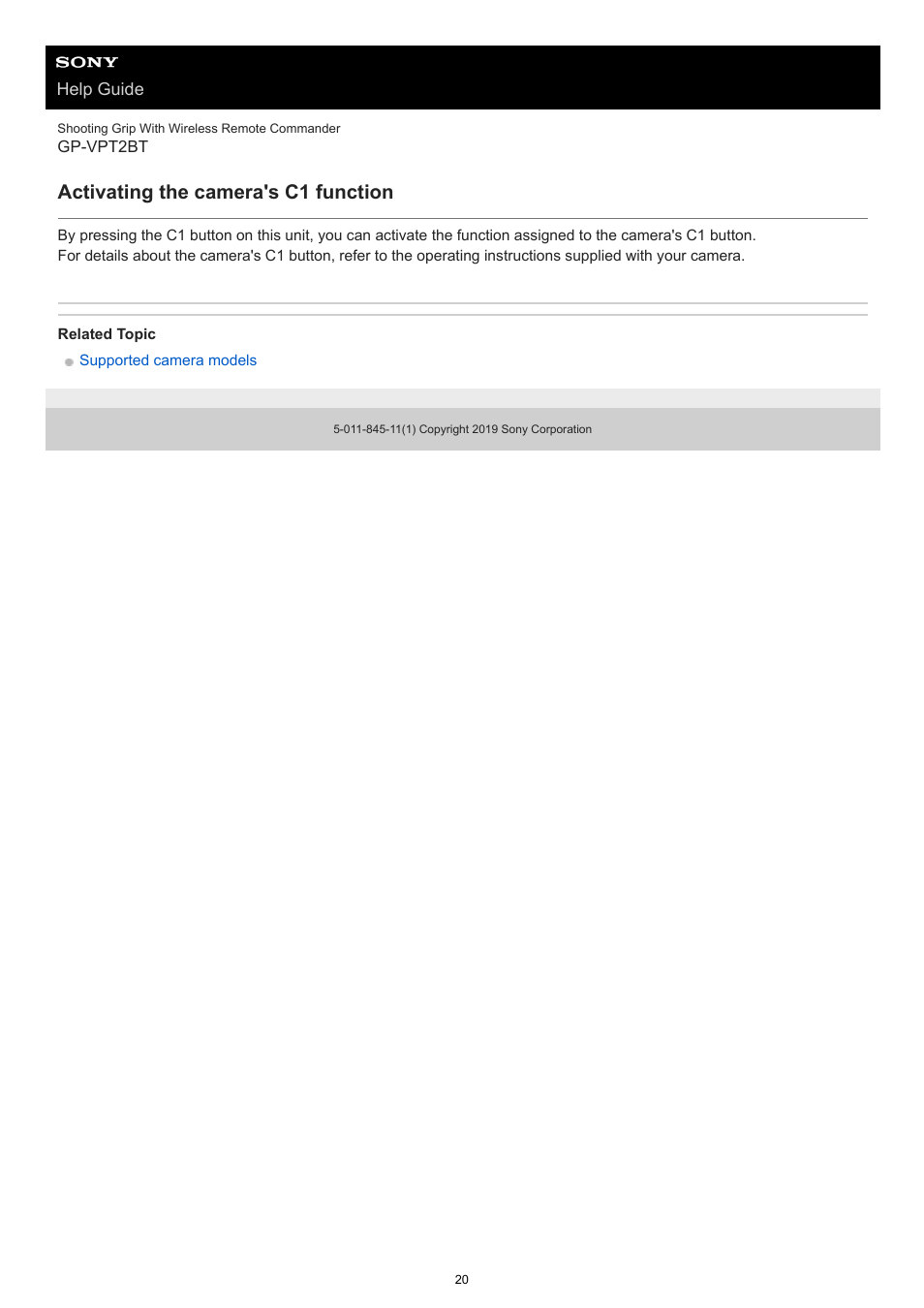 Activating the camera's c1 function | Sony MDR-EX15AP EX Monitor Headphones (Black) User Manual | Page 20 / 24