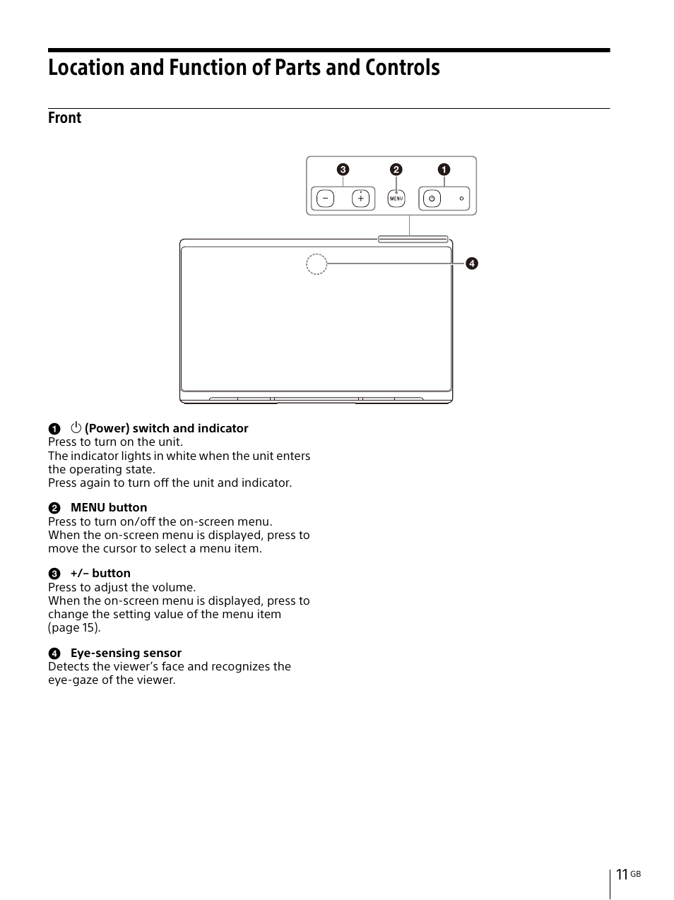 Location and function of parts and controls, Front | Sony IER-M7 In-Ear Monitor Headphones User Manual | Page 11 / 24