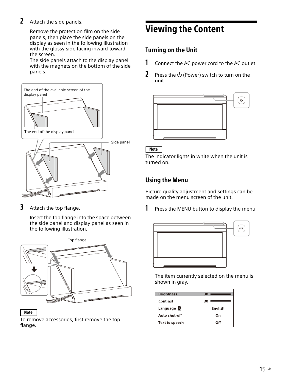 Viewing the content, Turning on the unit, Using the menu | Sony IER-M7 In-Ear Monitor Headphones User Manual | Page 15 / 24