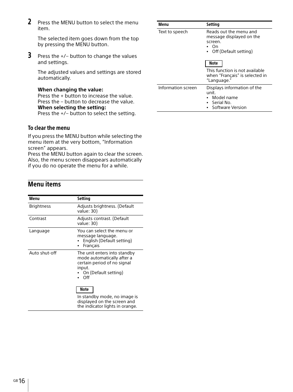 Menu items | Sony IER-M7 In-Ear Monitor Headphones User Manual | Page 16 / 24