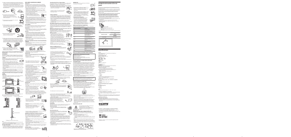 Instalación del monitor lcd en la pared, Especificaciones | Sony LinkBuds S Noise-Canceling True Wireless In-Ear Headphones (White) User Manual | Page 2 / 2